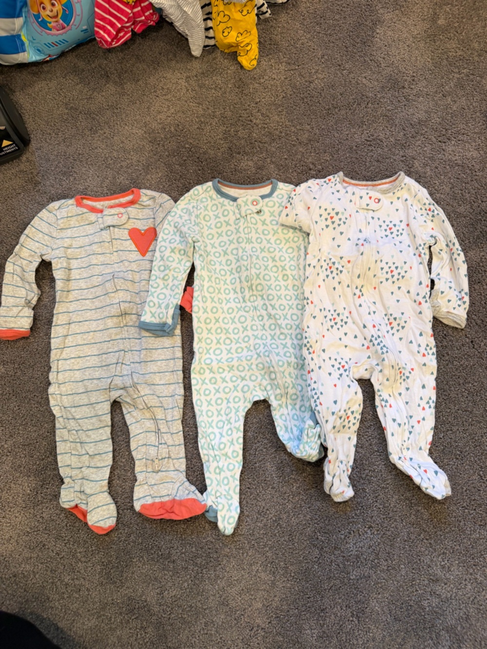 Baby Girls' Printed Footed One-Piece Sleepers - Coral & Teal Mix